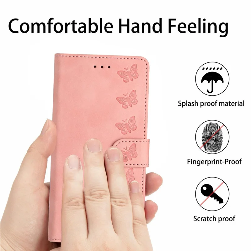 For Google Pixel 9a Case Imprinted Butterfly Leather Wallet Phone Cover - Pink