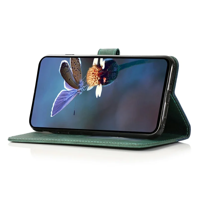 Funda para iPhone 16e Cartera de Cuero con Soporte y Correa de Muñeca - Azul / Verde