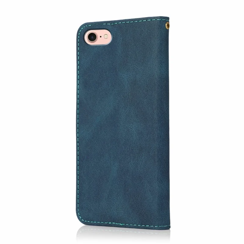 Funda para iPhone 16e Cartera de Cuero con Soporte y Correa de Muñeca - Azul / Verde