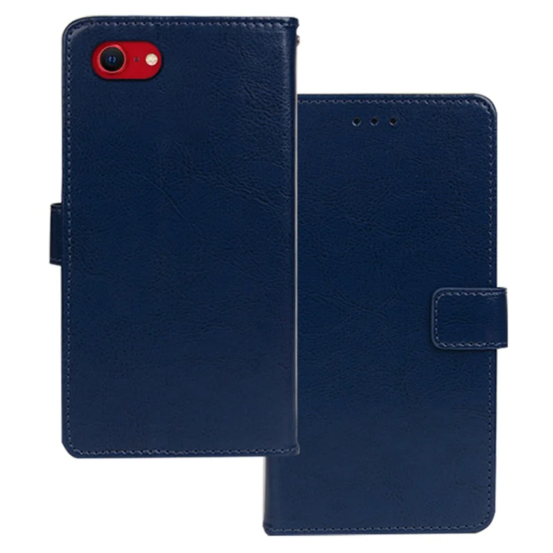 IDEWEI For iPhone 16e Case Wallet Leather Phone Cover Crazy Horse Texture - Blue