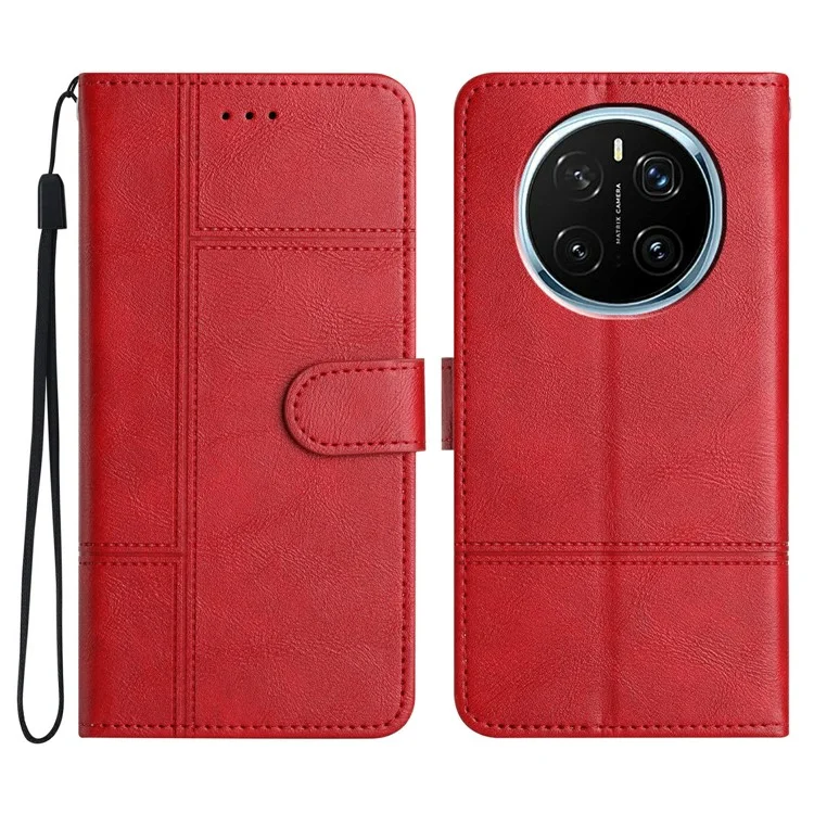For Honor Magic7 Pro 5G Case Line Imprinted PU Leather Wallet Phone Cover - Red