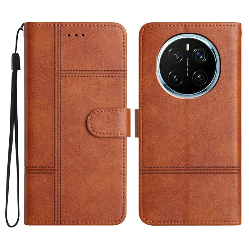 For Honor Magic7 Pro 5G Case Line Imprinted PU Leather Wallet Phone Cover - Brown