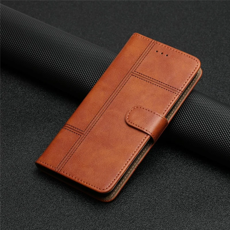 For Honor Magic7 Pro 5G Case Line Imprinted PU Leather Wallet Phone Cover - Brown