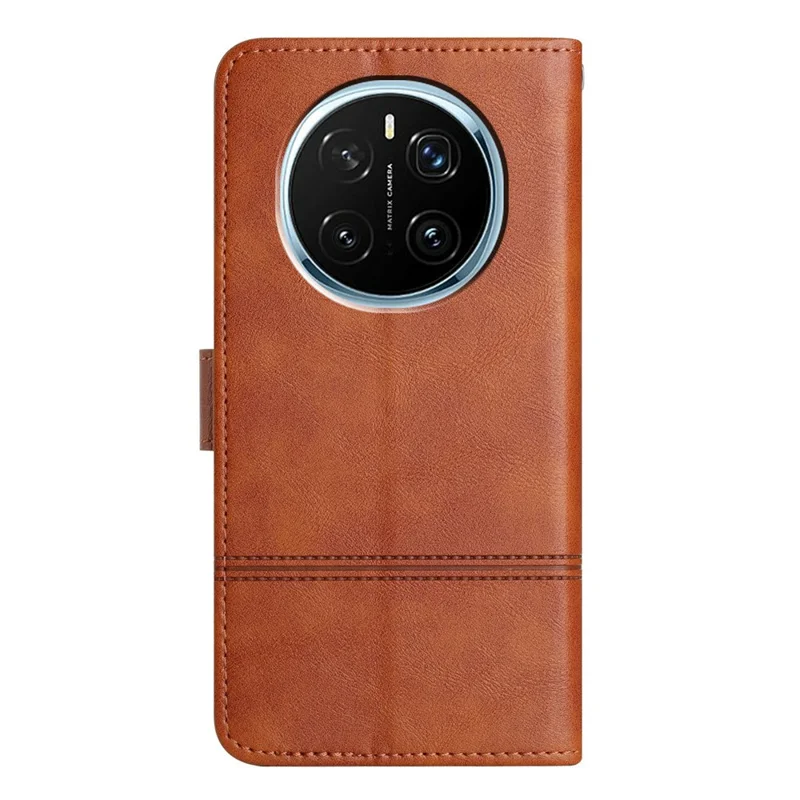 For Honor Magic7 Pro 5G Case Line Imprinted PU Leather Wallet Phone Cover - Brown