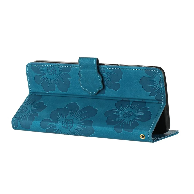 For iPhone 16e Case Flower Design Leather Wallet Phone Cover with Wrist Strap - Blue