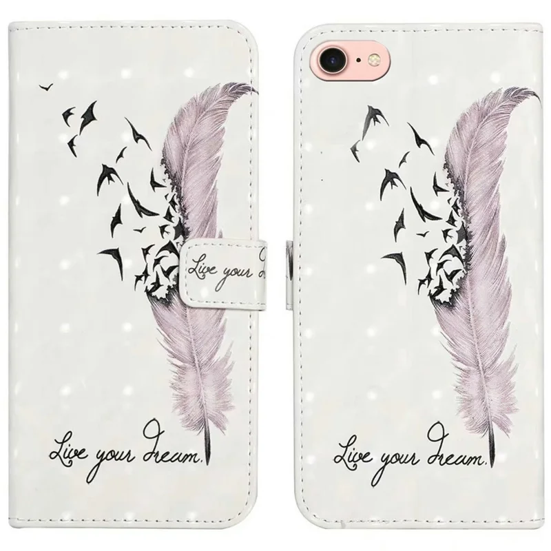 For iPhone 17e / 16e Case 3D Creative Pattern PU Leather Stand Phone Cover - Feather