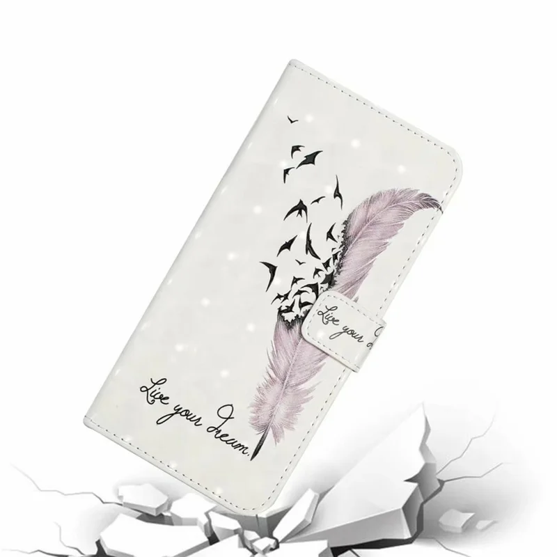For iPhone 17e / 16e Case 3D Creative Pattern PU Leather Stand Phone Cover - Feather