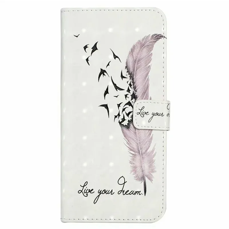 For iPhone 17e / 16e Case 3D Creative Pattern PU Leather Stand Phone Cover - Feather