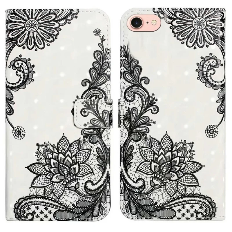 For iPhone 17e / 16e Case 3D Creative Pattern PU Leather Stand Phone Cover - Lace Flower