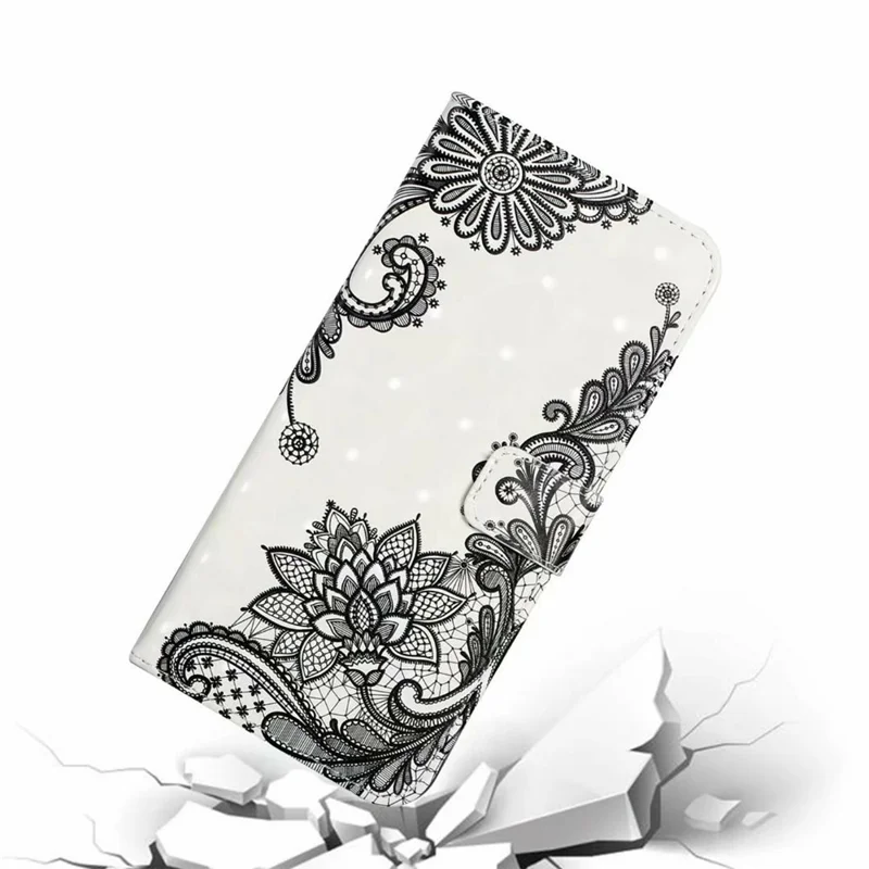 For iPhone 17e / 16e Case 3D Creative Pattern PU Leather Stand Phone Cover - Lace Flower