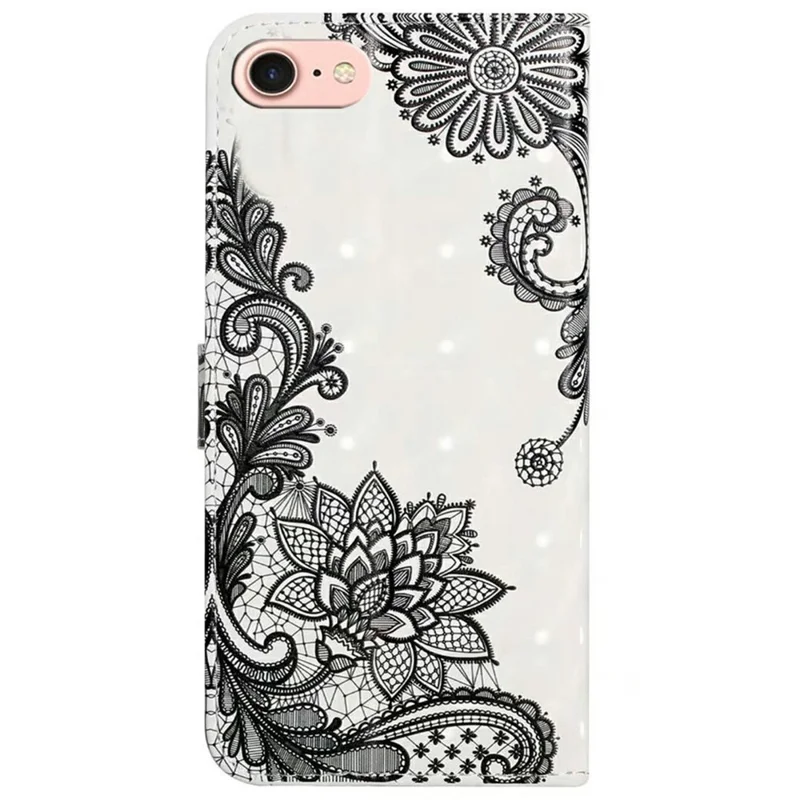 For iPhone 17e / 16e Case 3D Creative Pattern PU Leather Stand Phone Cover - Lace Flower