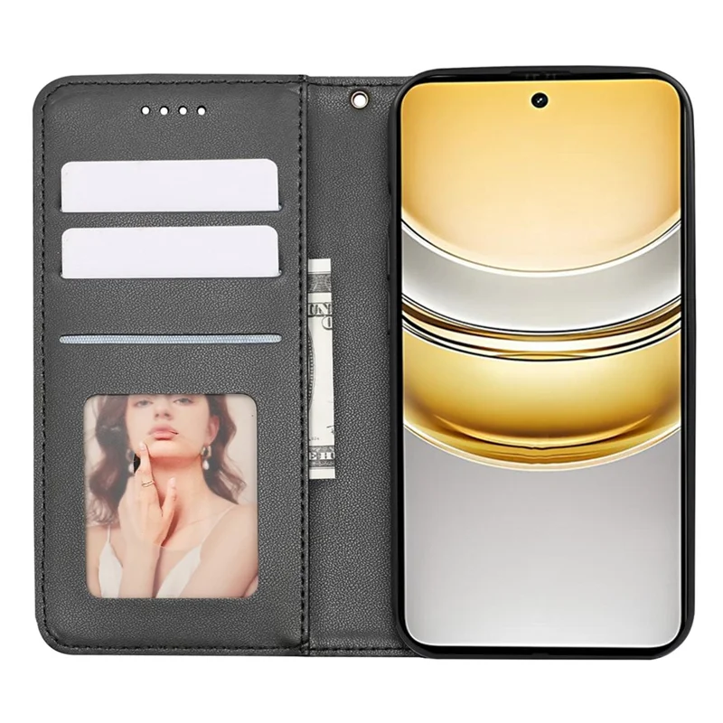 For Realme 14x 5G Wallet Phone Case Checkered Pattern Imprint Leather Flip Cover with Wrist Strap - Black