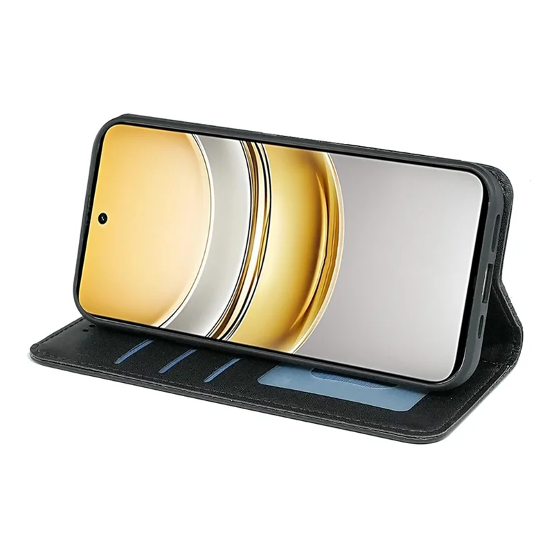 For Realme 14x 5G Wallet Phone Case Checkered Pattern Imprint Leather Flip Cover with Wrist Strap - Black