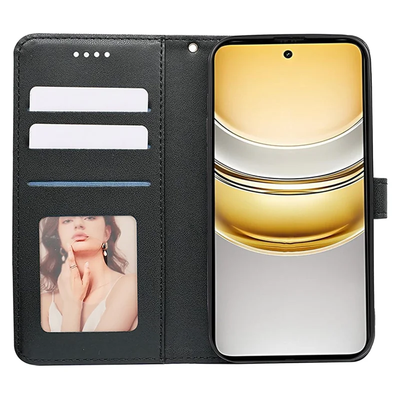 Für Realme 14x 5G Brieftasche Handyhülle mit Muster-Prägung Kunstleder Flip Cover - Schwarz