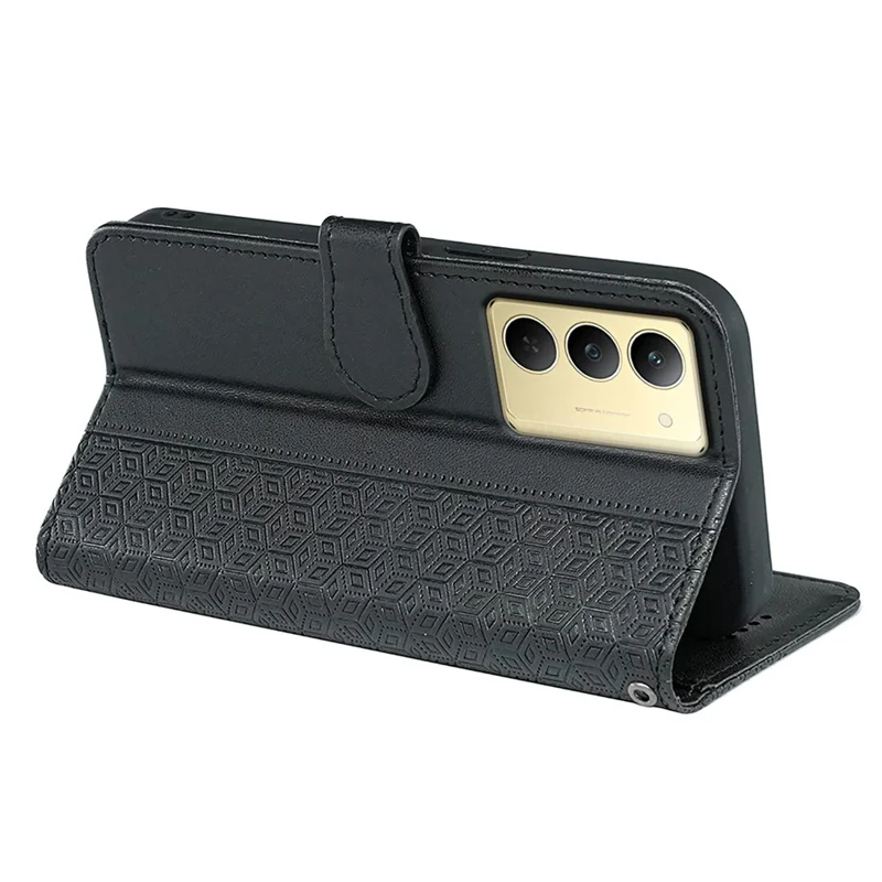 Für Realme 14x 5G Brieftasche Handyhülle mit Muster-Prägung Kunstleder Flip Cover - Schwarz