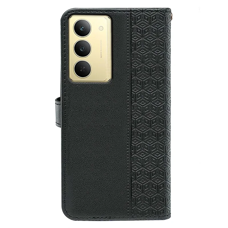 Für Realme 14x 5G Brieftasche Handyhülle mit Muster-Prägung Kunstleder Flip Cover - Schwarz