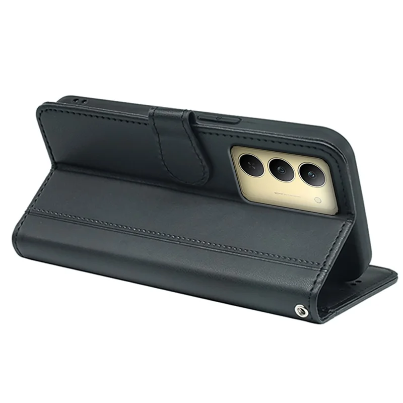 For Realme 14x 5G Wallet Case Magnetic Snap Leather Phone Cover with Strap - Black