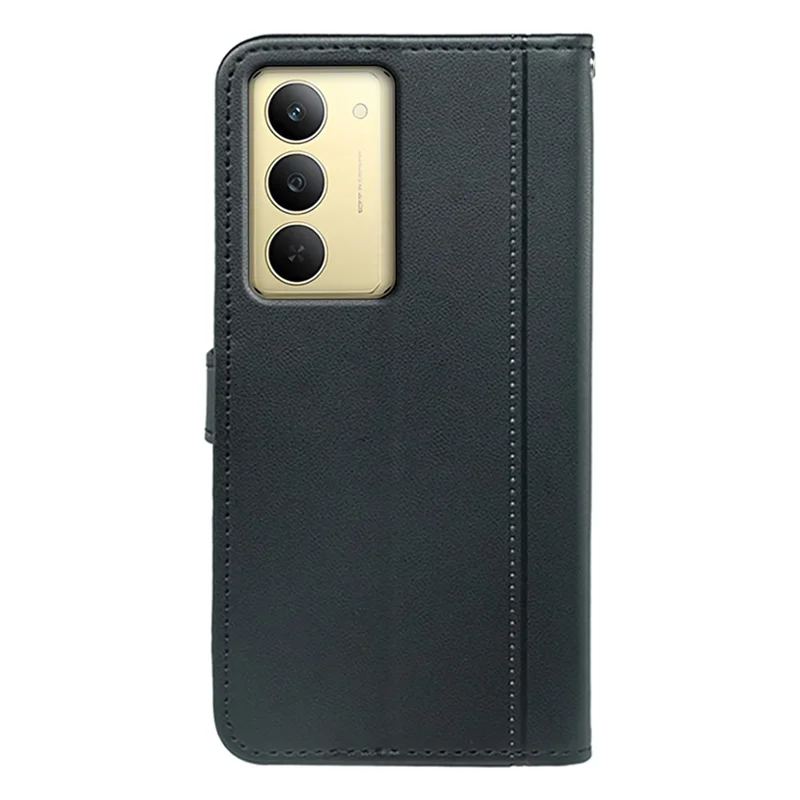 For Realme 14x 5G Wallet Case Magnetic Snap Leather Phone Cover with Strap - Black