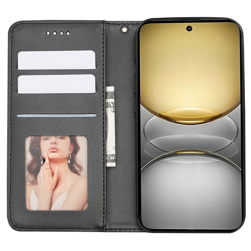 For Realme C75 4G Wallet Phone Case Checkered Pattern Imprint Leather Flip Cover with Wrist Strap - Black