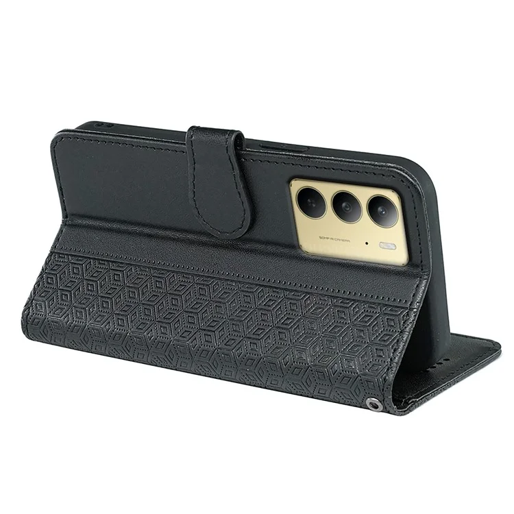 Für Realme C75 Brieftasche Handyhülle mit Muster-Prägung aus Leder Flip Cover - Schwarz