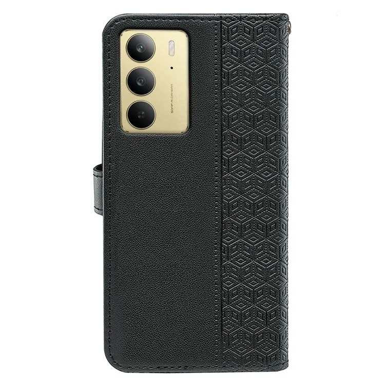 Für Realme C75 Brieftasche Handyhülle mit Muster-Prägung aus Leder Flip Cover - Schwarz