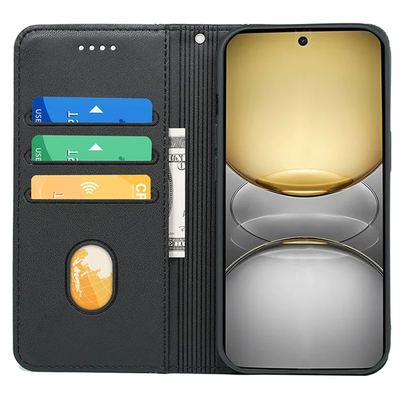 HX01 For Realme C75 4G Wallet Case Magnetic Closing PU Leather Phone Cover - Black