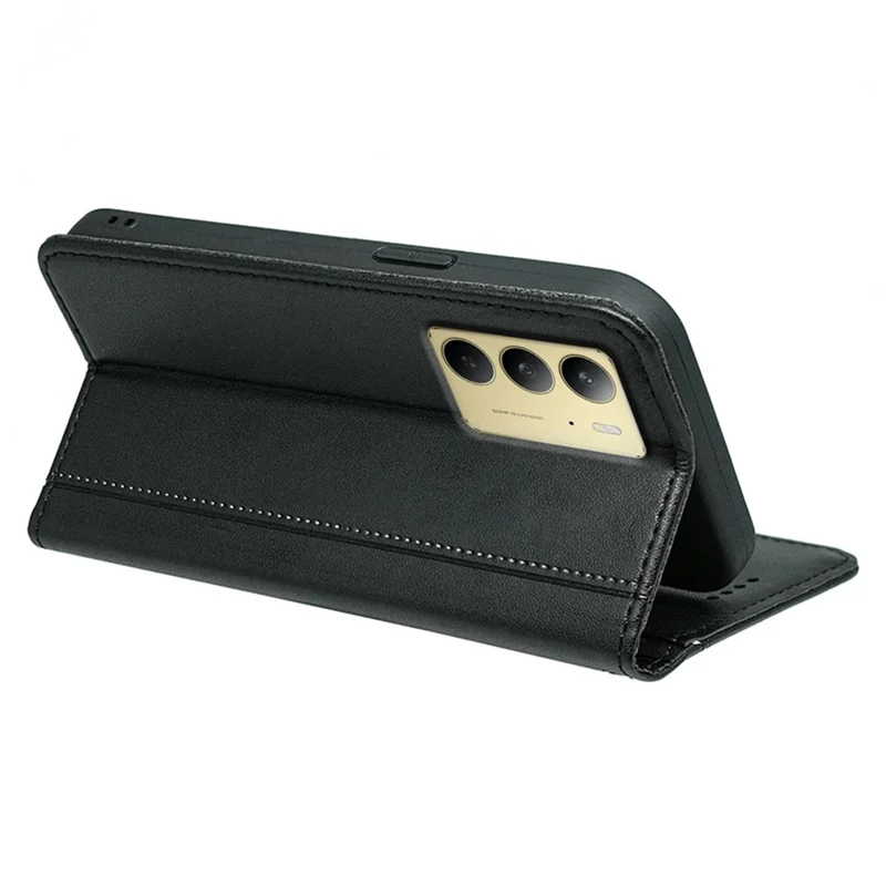 HX01 For Realme C75 4G Wallet Case Magnetic Closing PU Leather Phone Cover - Black