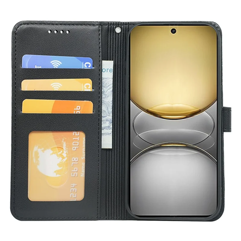 For Realme C75 4G Wallet Case Magnetic Snap Leather Phone Cover with Strap - Black