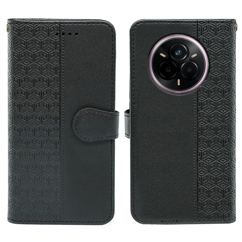 For Realme 14 Pro+ 5G Wallet Phone Case Pattern Imprint Leather Flip Cover - Black