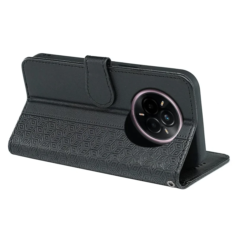 For Realme 14 Pro+ 5G Wallet Phone Case Pattern Imprint Leather Flip Cover - Black