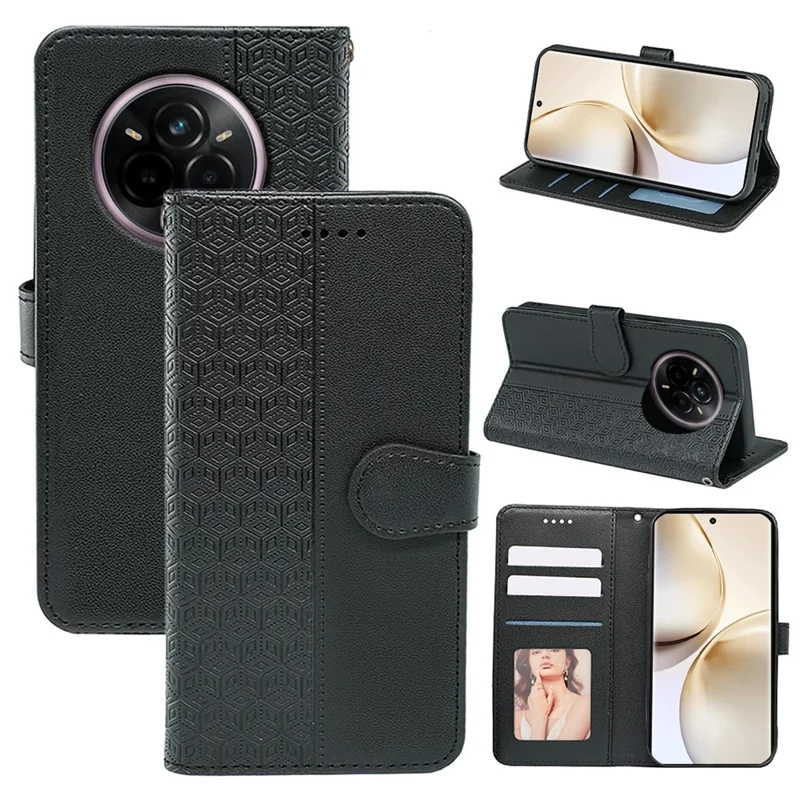 For Realme 14 Pro+ 5G Wallet Phone Case Pattern Imprint Leather Flip Cover - Black