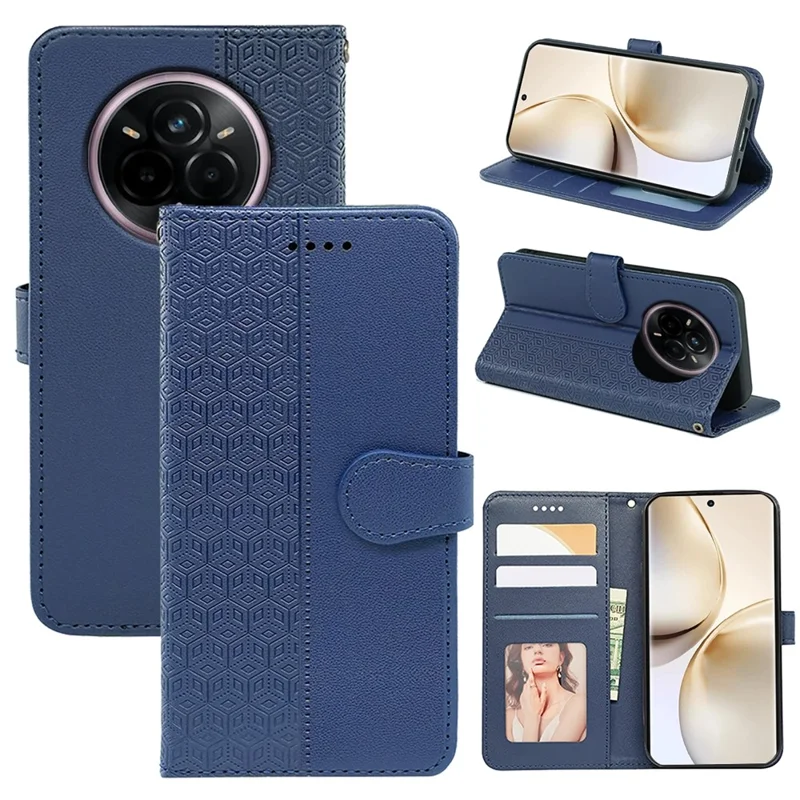 For Realme 14 Pro+ 5G Wallet Phone Case Pattern Imprint Leather Flip Cover - Blue