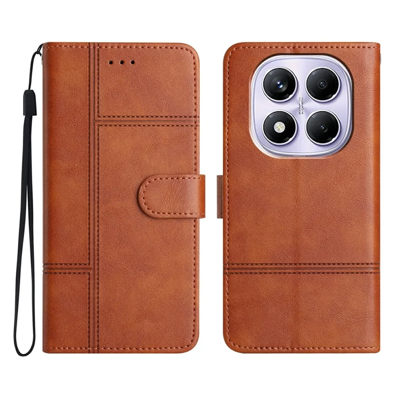 For Xiaomi Redmi Note 14 Pro 4G Case Line Imprinted PU Leather Wallet Phone Cover - Coffee