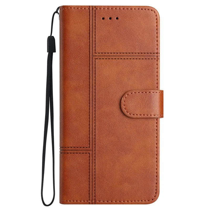 For Xiaomi Redmi Note 14 Pro 4G Case Line Imprinted PU Leather Wallet Phone Cover - Coffee