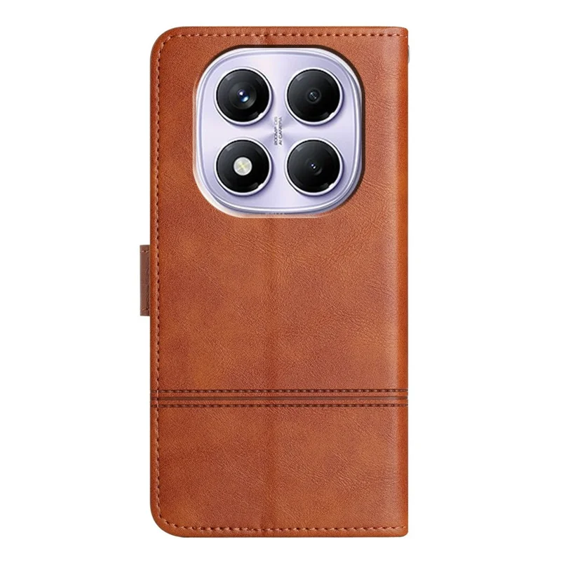 For Xiaomi Redmi Note 14 Pro 4G Case Line Imprinted PU Leather Wallet Phone Cover - Coffee