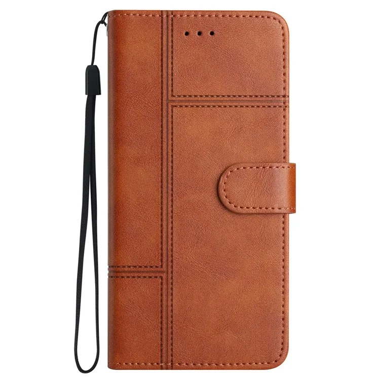 Cover a portafoglio in pelle PU stampata con linee per Motorola Moto E15 4G / G05 4G - Marrone