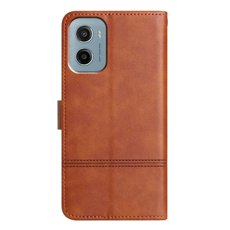 Cover a portafoglio in pelle PU stampata con linee per Motorola Moto E15 4G / G05 4G - Marrone