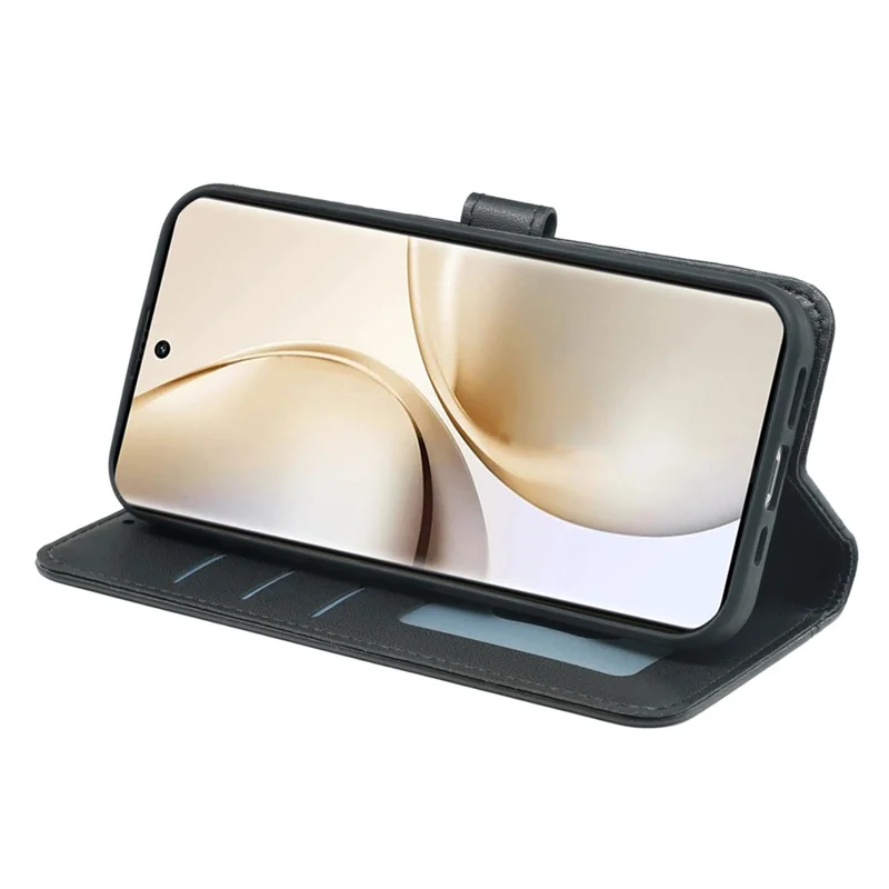 Voor Realme 14 Pro+ 5G portemonnee hoesje Magnetische sluiting Lederen telefoonhoes met bandje - Zwart