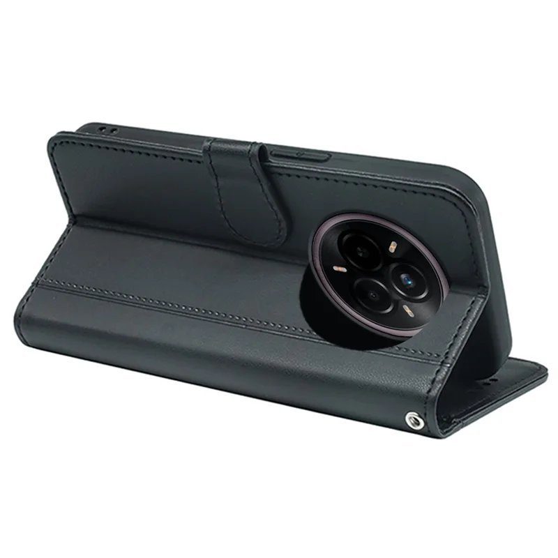 Voor Realme 14 Pro+ 5G portemonnee hoesje Magnetische sluiting Lederen telefoonhoes met bandje - Zwart