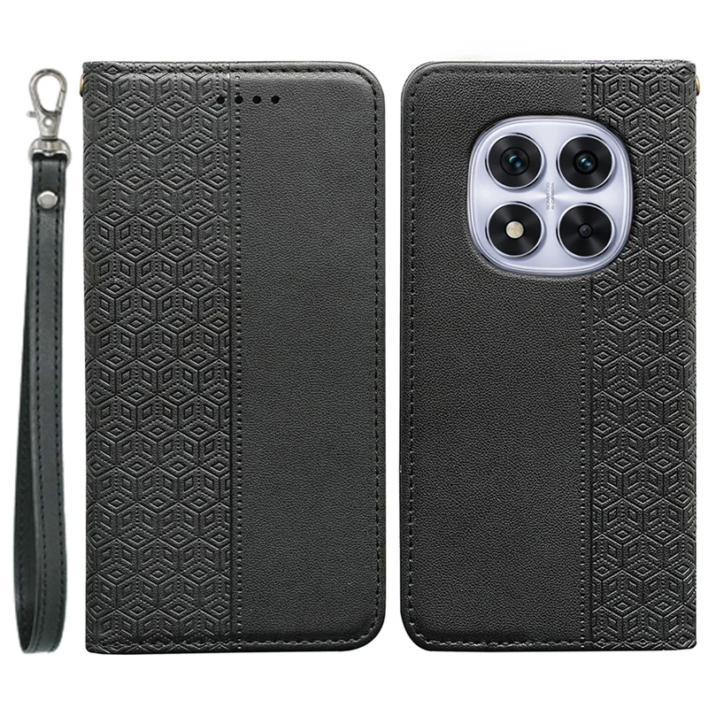 For Xiaomi Redmi Note 14 Pro 4G Wallet Phone Case Strong Magnetic Checkered Pattern Imprint Leather Flip Cover - Black