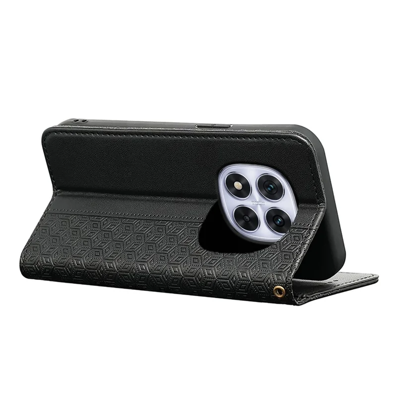 For Xiaomi Redmi Note 14 Pro 4G Wallet Phone Case Strong Magnetic Checkered Pattern Imprint Leather Flip Cover - Black