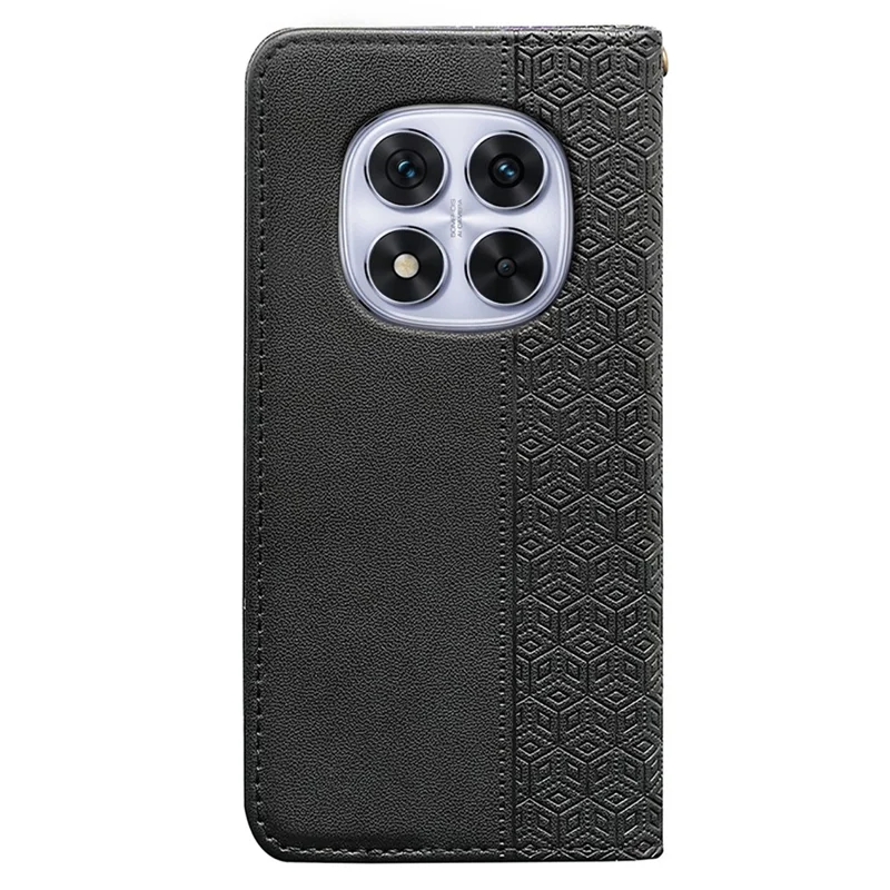 For Xiaomi Redmi Note 14 Pro 4G Wallet Phone Case Strong Magnetic Checkered Pattern Imprint Leather Flip Cover - Black