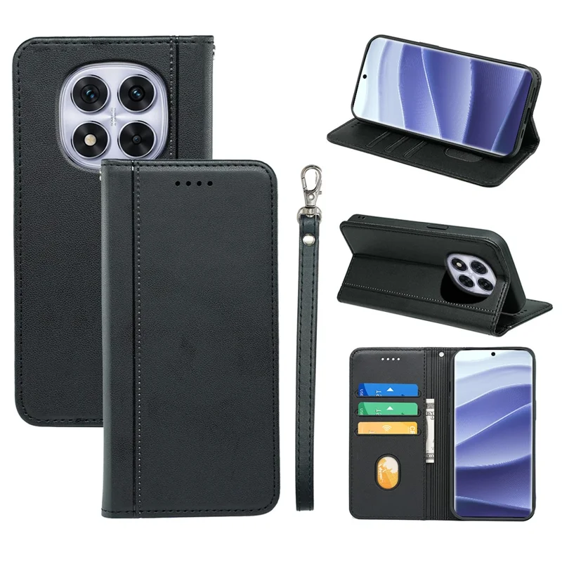 HX01 For Xiaomi Redmi Note 14 Pro 4G Wallet Case Magnetic Closing PU Leather Phone Cover - Black
