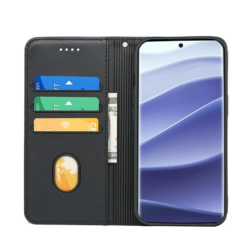 HX01 For Xiaomi Redmi Note 14 Pro 4G Wallet Case Magnetic Closing PU Leather Phone Cover - Black