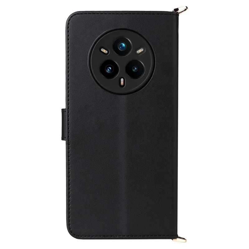 For Realme 14 Pro+ 5G Wallet Case with Shoulder / Wrist Strap Leather Phone Cover Stand - Black