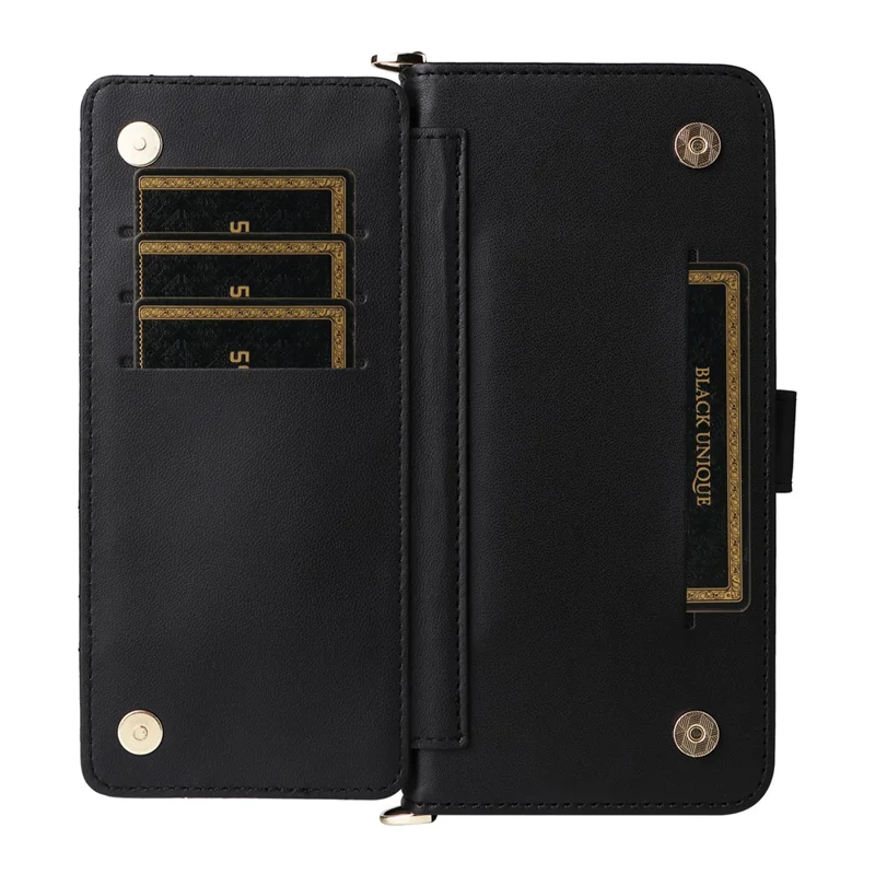 For Realme 14 Pro+ 5G Wallet Case with Shoulder / Wrist Strap Leather Phone Cover Stand - Black