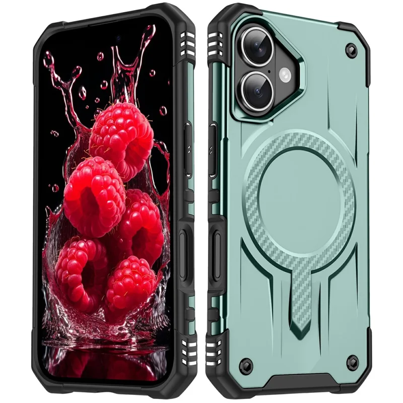 For iPhone 16 Case Compatible with MagSafe Four Corner Airbags PC + TPU Phone Cover - Midnight Green
