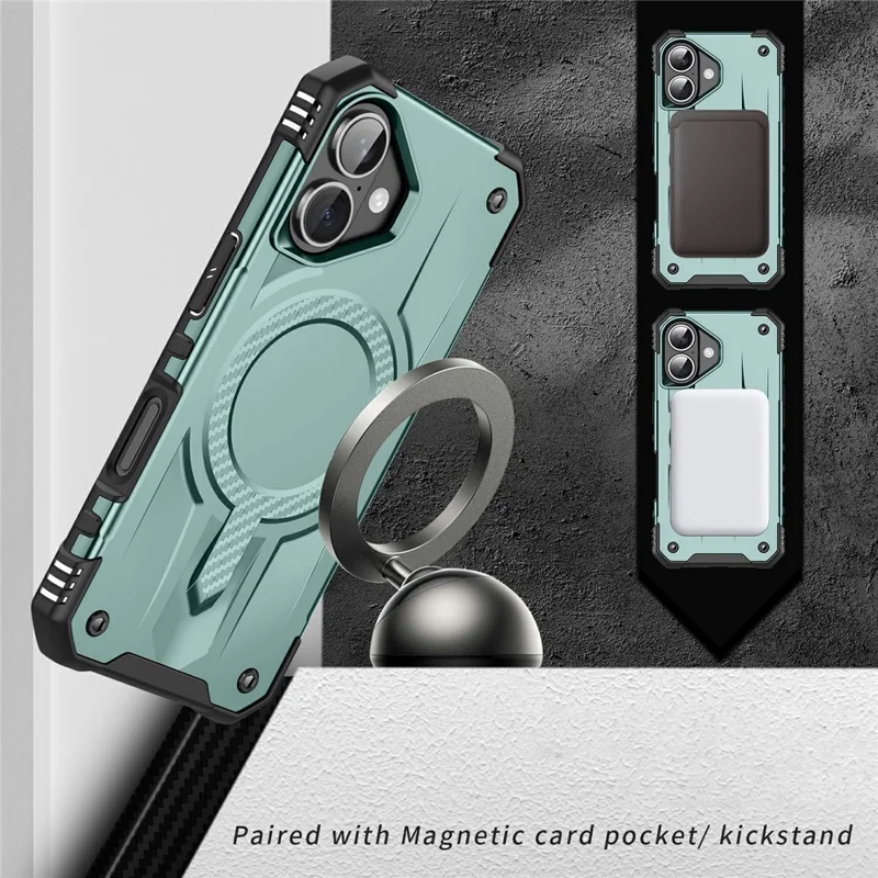 For iPhone 16 Case Compatible with MagSafe Four Corner Airbags PC + TPU Phone Cover - Midnight Green