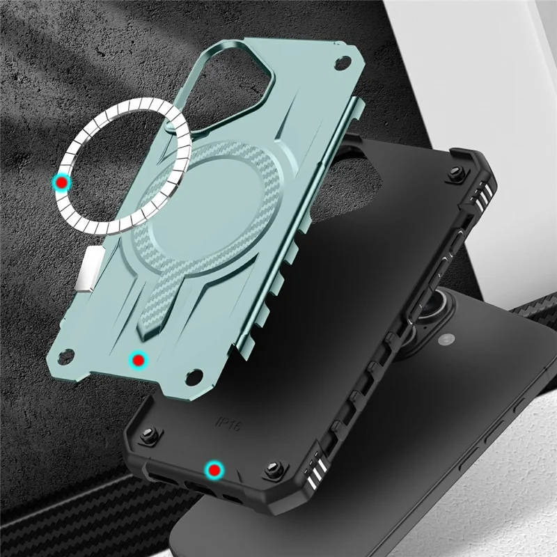 For iPhone 16 Case Compatible with MagSafe Four Corner Airbags PC + TPU Phone Cover - Midnight Green