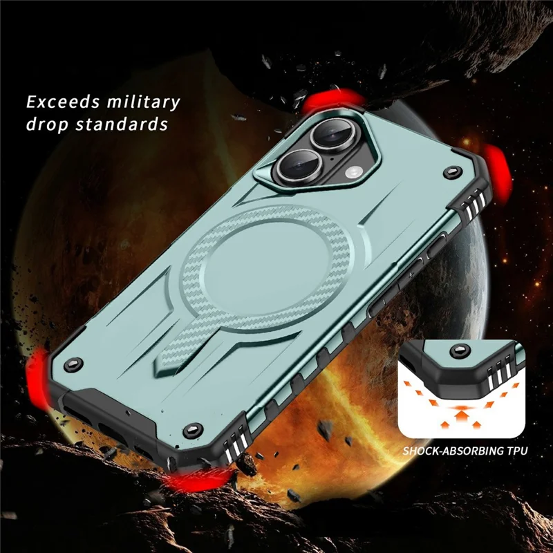For iPhone 16 Case Compatible with MagSafe Four Corner Airbags PC + TPU Phone Cover - Midnight Green
